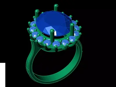 Antique sapphire ring -Entourage ring - Stl file - 3D Model  3D print model