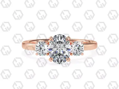 Ring 106 Oval Shape 3 stone ring with round 3D print model