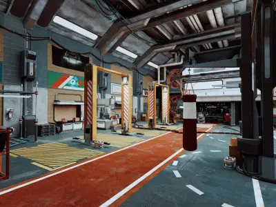 Cyberpunk Garage And Futuristic Mechanical Workshop 3D model