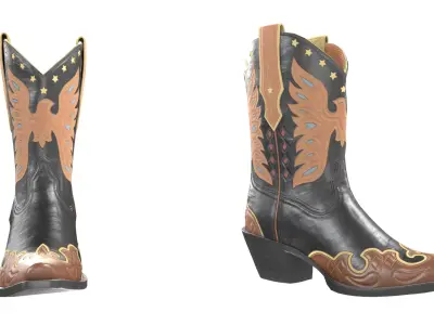 Eagle Star Cowboy Black Boots 3D model