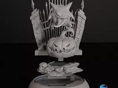 Gengar Pokemon Halloween Diorama- Multi-part 3D Printable STL 3D print model