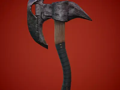 Stylised Medieval Wooden Axe Low-poly 3D model