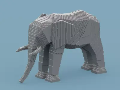 Voxel Elephant Low-poly 3D model
