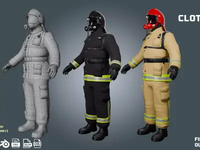 firefighter - clothyfic outfit Low-poly 3D model