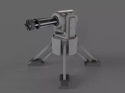 PBR Turret Gun 04 Grey Low-poly 3D model
