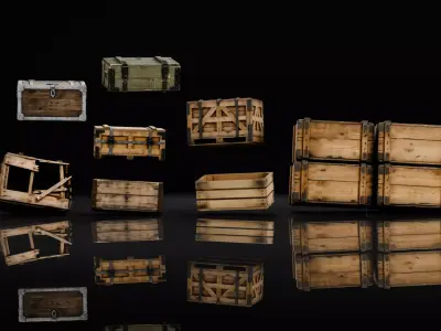 Wooden Metal Crate Collection -  Storage Crates Pack Low-poly 3D model