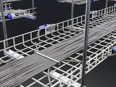 Cable Tray System with Wiring and Sockets Low-poly 3D model
