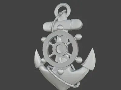 High Res Metal Ship Anchor with a Rope 3D model