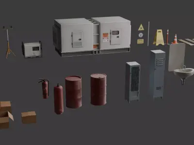 Construction and Industrial Props Pack Optimized GameReady Low-poly 3D model