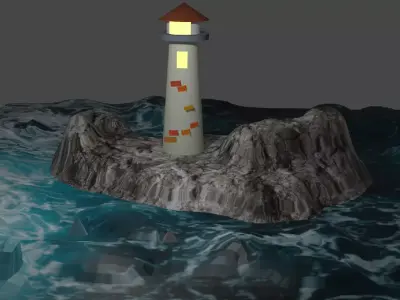 mayak lighthouse on island in ocean 3D model