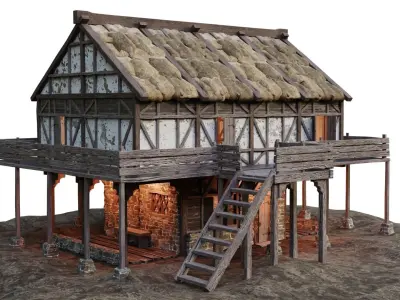 Medieval Old House 16 PBR 4K GameReady Low-poly 3D model