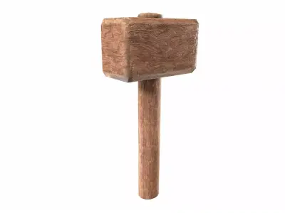 Wooden crafted DIY war hammer tool da1 Low-poly 3D model