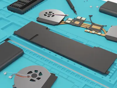 Gaming Laptop Hardware Modules on Silicone Repair Mat 3D model