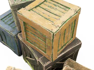 Box wooden crate cartoon pack 3D model