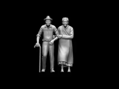 Elderly Couple Walking  Realistic Diorama Figures  3D print model