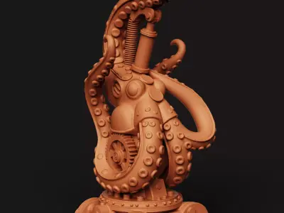 Steampunk Octopus Headphone Stand Bronze Gear Desk Setup 3D print model
