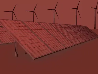 Solar photovoltaic-wind power station 3D model