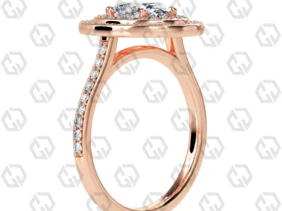 Ring 206 Oval Shape Cathedral Double Halo pave set with Gems 3D print model