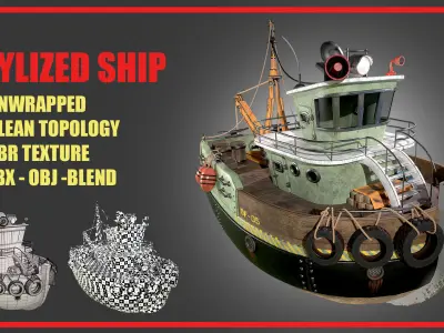 Stylized Ship Low-poly 3D model