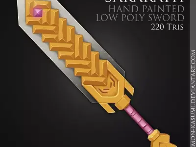 Sakarath - 3D low poly fantasy hand painted sword Low-poly 3D model