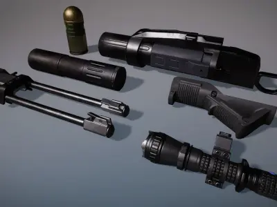 9 Modern Firearms Pack - AAA - Game Ready - Rigged Low-poly 3D model