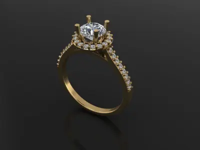 Diamond Halo Engagement Ring Set With Band 6mm 3D print model