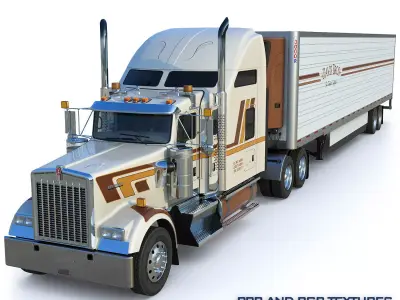 Kenworth W900 Sleeper and Refrigerator Low-poly 3D model