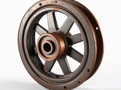 Vintage Rusty Metal Machine Wheel 3D model