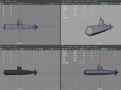 Diesel Attack Submarine Low Polygon Low-poly 3D model