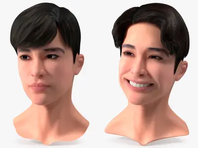 Asian Man Heads Collection 3D model