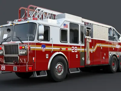 Fire Truck FDNY Ladder with Interior Low-poly 3D model