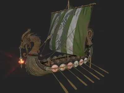 Viking Drakkar LongBoat Low-poly 3D model