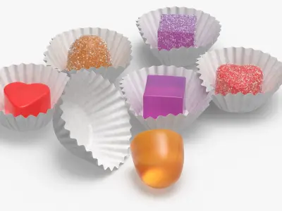 Assorted Gumdrops in Paper Cups Set Multicolor 3D model