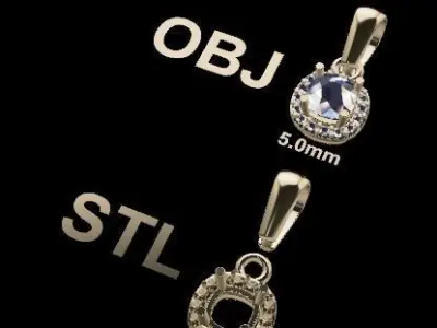 Dainty Diamond Halo Cushion Pendant With Bell 5mm 3D print model