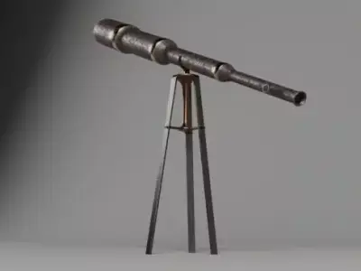 Vintage Telescope on Tripod Low-poly 3D model