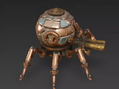 Copper Crawler Steampunk Spider-Tank 3D Model Low-poly 3D model