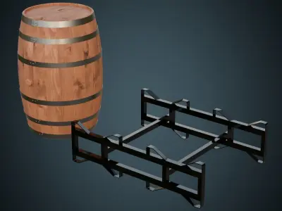 Wooden Barrel 1 Basic Low-poly 3D model