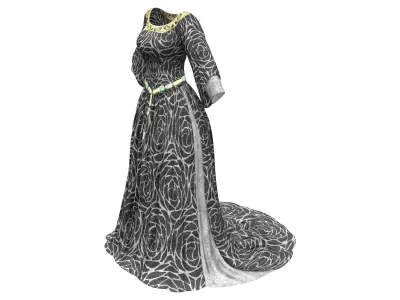 14th Century Renaissance Frippery Long Gown Dress  Low-poly 3D model