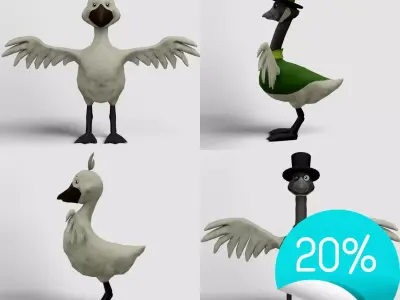 Cartoon goose pack Free low-poly 3D model