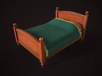 Vintage double bed Low-poly 3D model