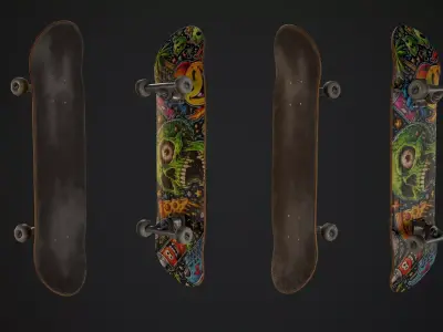 Skateboard GameReady PBR Prop Unity or Unreal Engine Low-poly 3D model