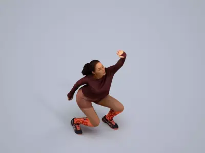 00567Nicole010 - Adult Caucasian woman crouching during 3D model