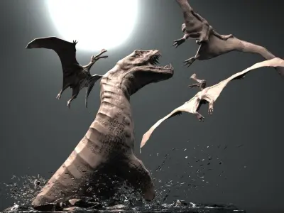 Mosasaurs VS Ornithoheirus High Poly Scene 3D model