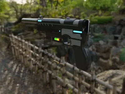 Scifi Pistol with Modular part  Low-poly 3D model