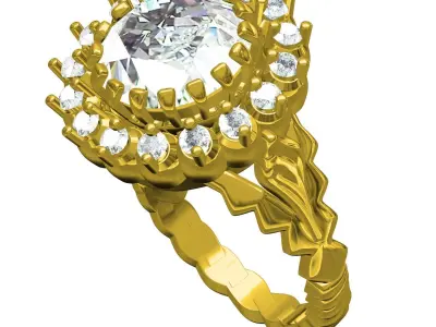 Antique Large Diamond Halo Engagement Ring 3D print model