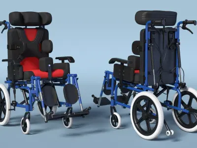  Pediatric Cerebral Palsy Wheelchair Reclining Rigged for Cinema 4D 