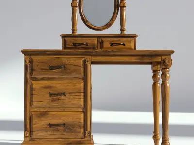 Victorian Table and Mirror Set Old Natural 3D model