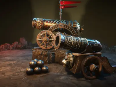 Fantasy cannons Low-poly 3D model