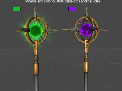 Magic Staff Bundle Low-poly 3D model
