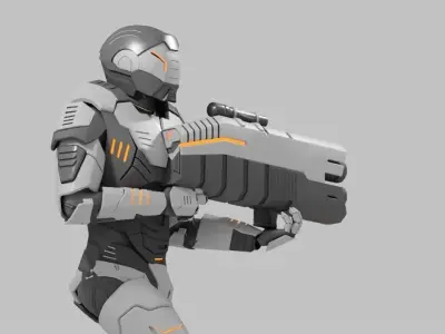 Sci- fi  soldier rigged animated character 3D model